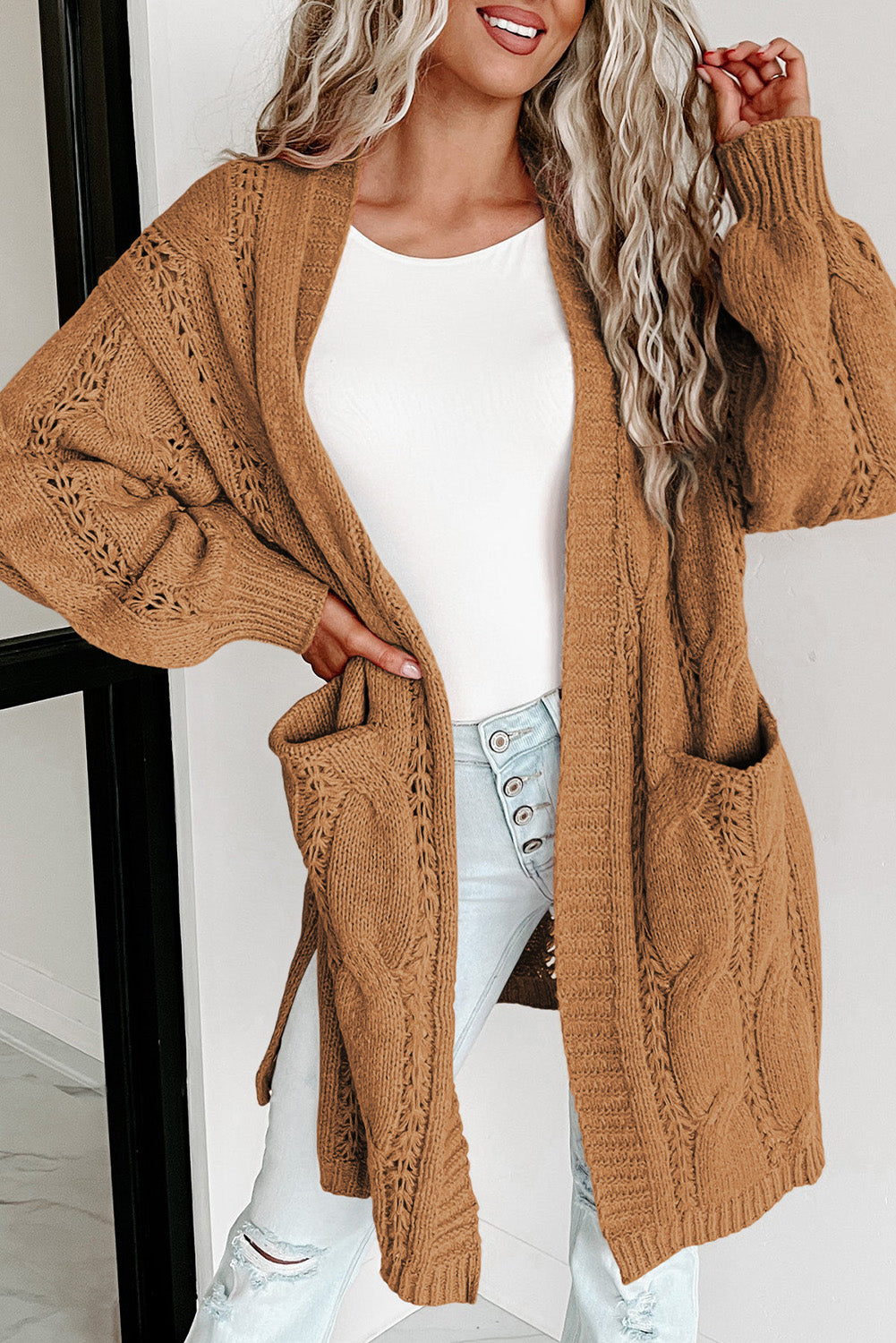 Khaki Ribbed Knit Cardigan