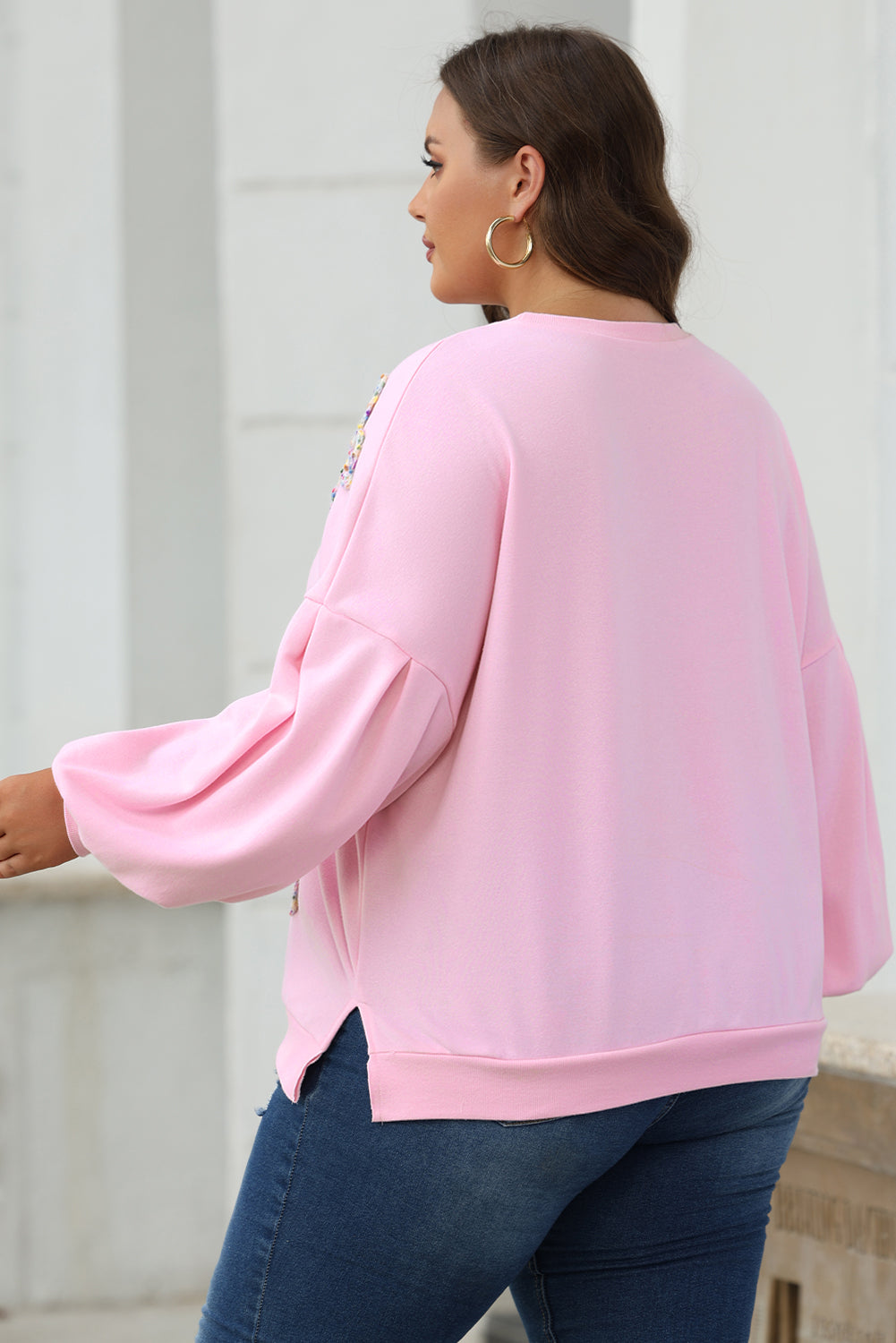 Light Pink Embroidered Bow Sweatshirt