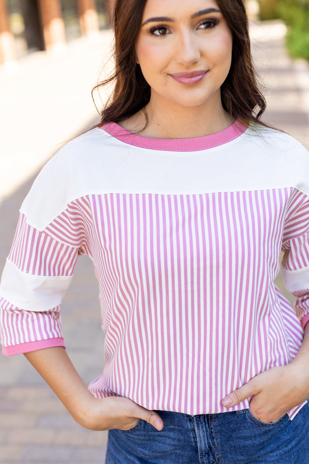 Purple Striped Casual Top