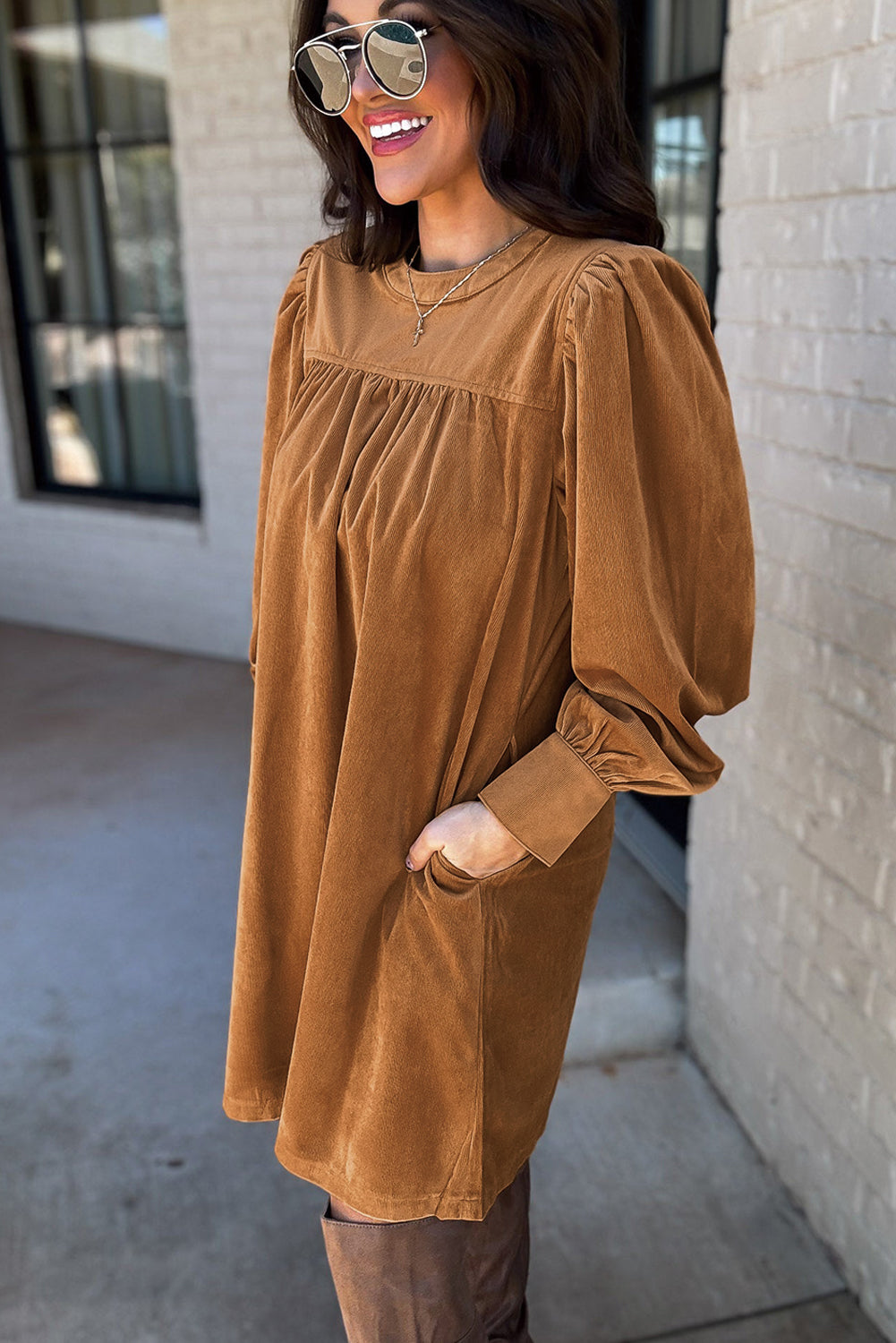 Desert Gold Corduroy Short Dress