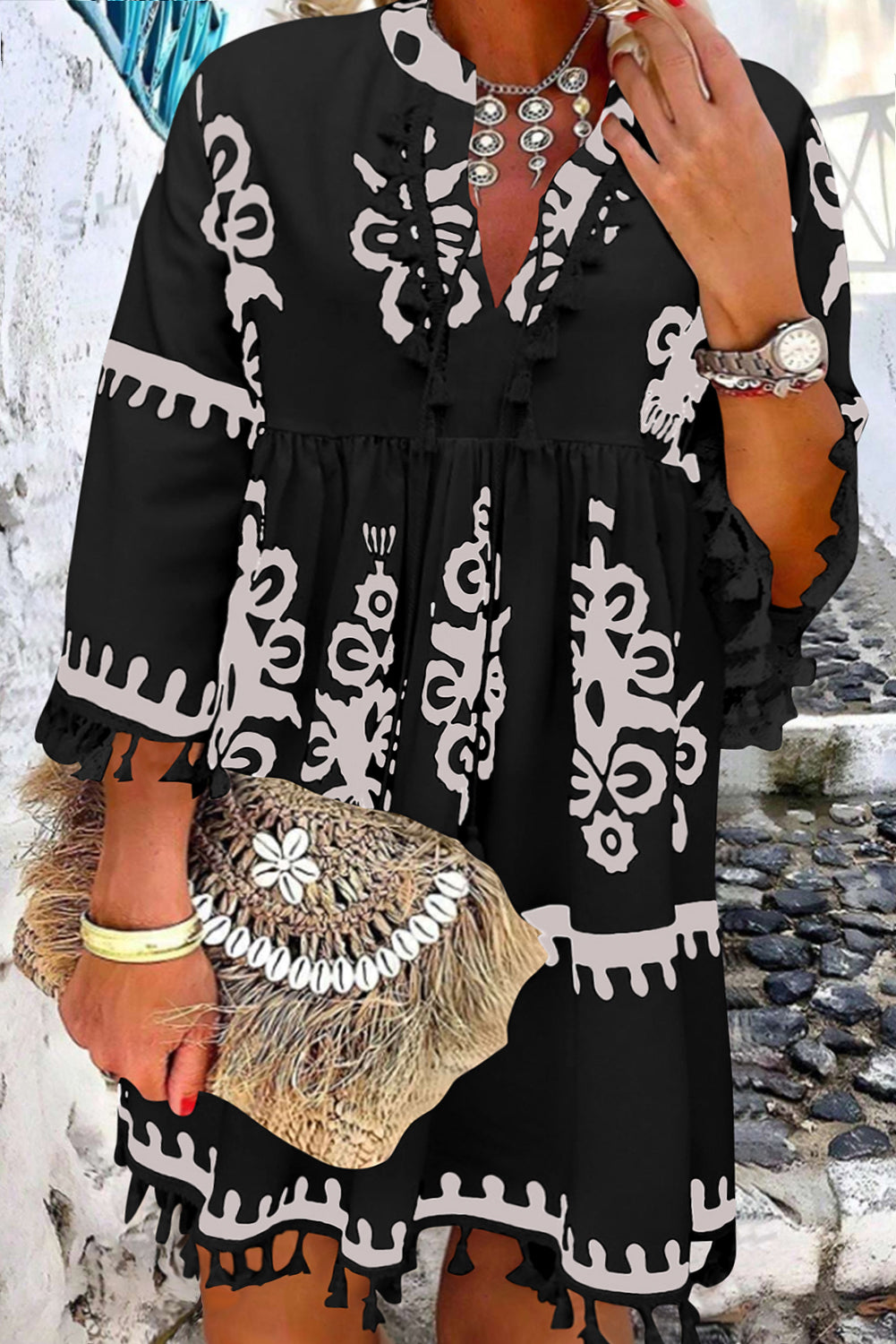 Black Plus Size Western Floral Dress