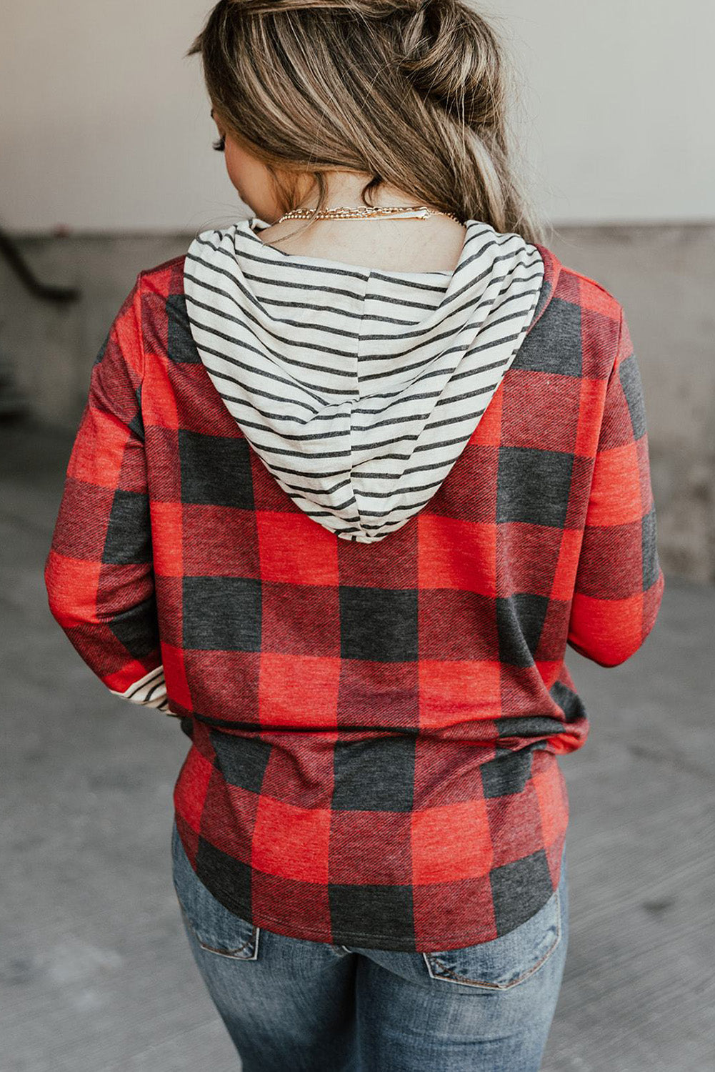 Red Plaid Striped Hoodie