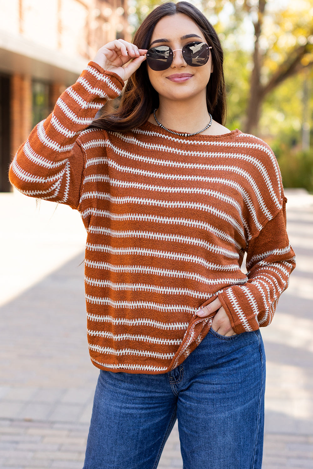 Brown Stripe Casual Sweater