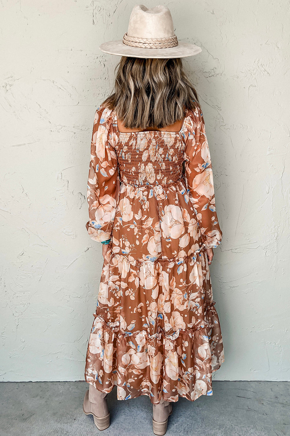 Brown Floral Print Maxi Dress