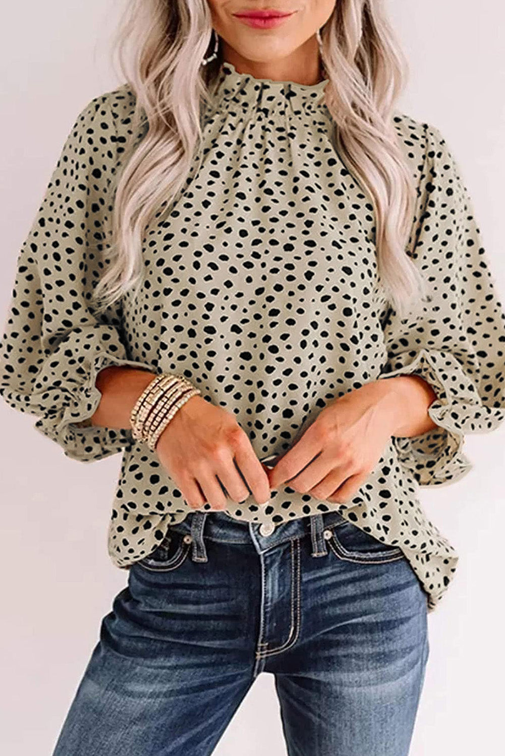 Khaki Frilled Cheetah Blouse