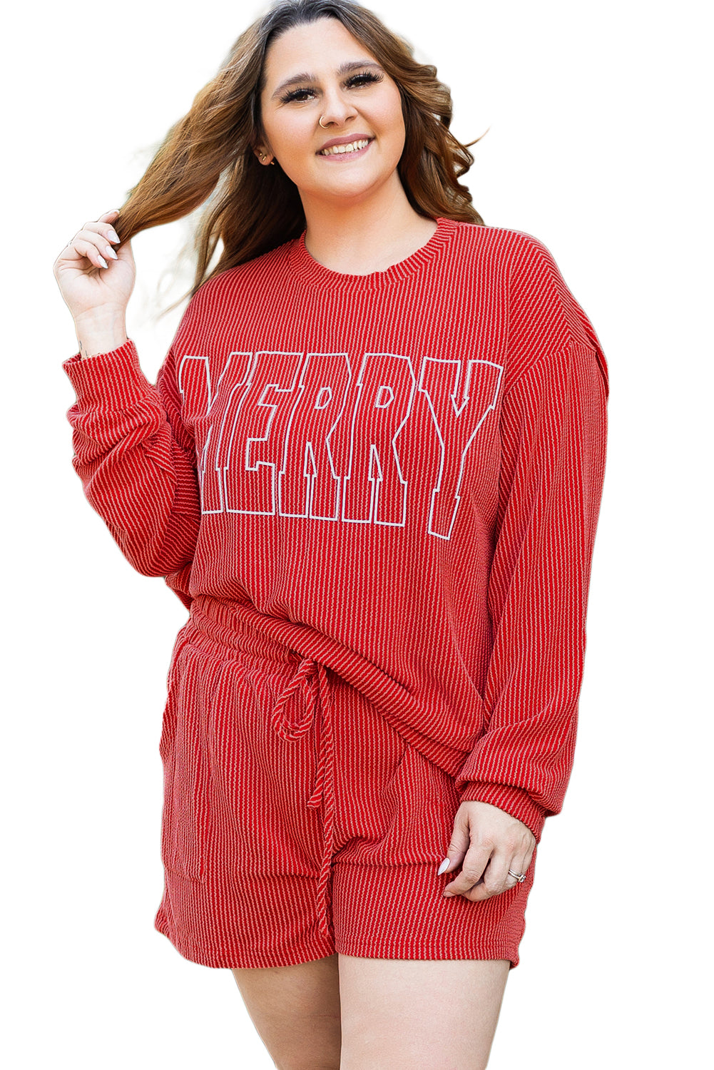 Red MERRY Ribbed Plus Size Set