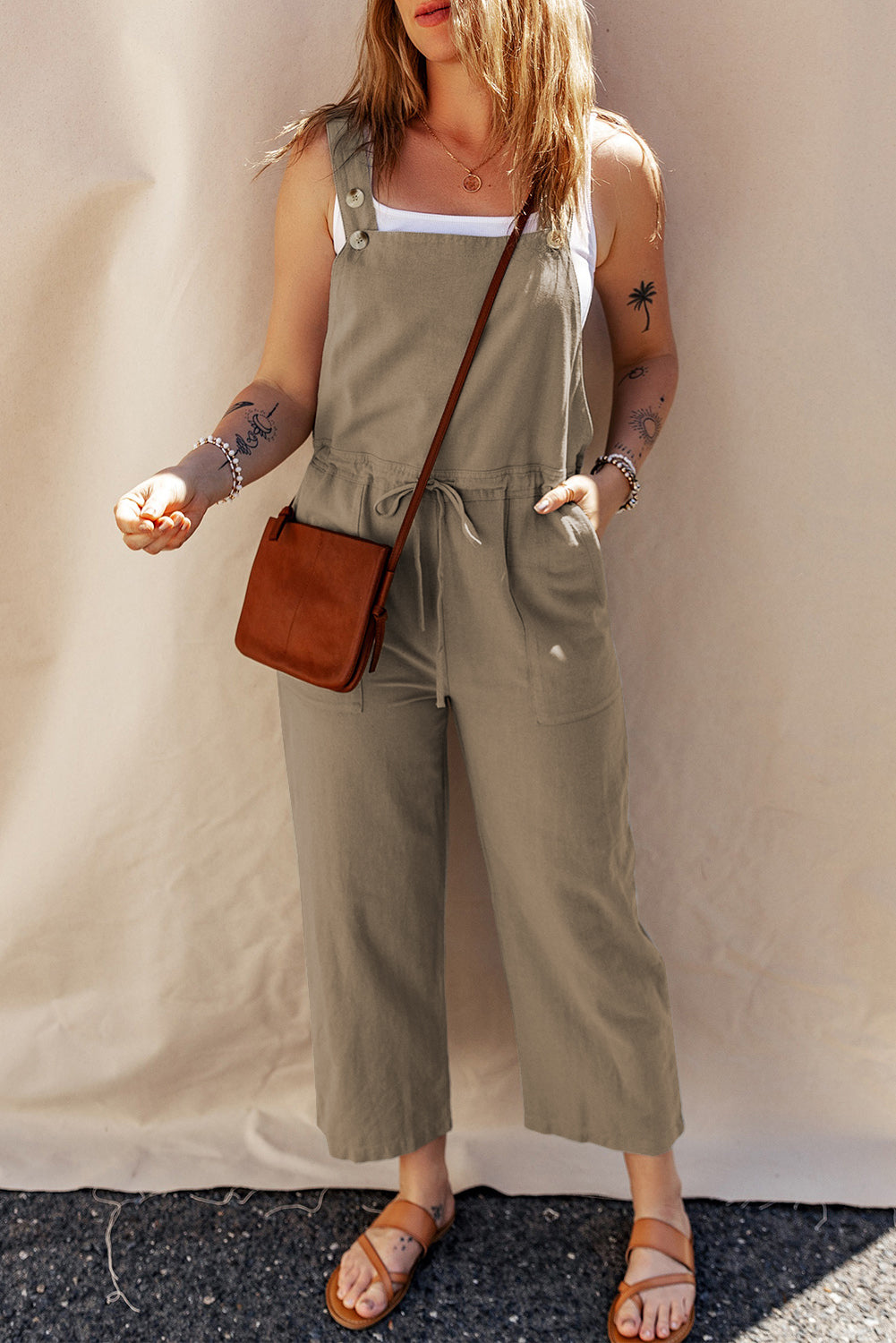 Sage Green Drawstring Overalls