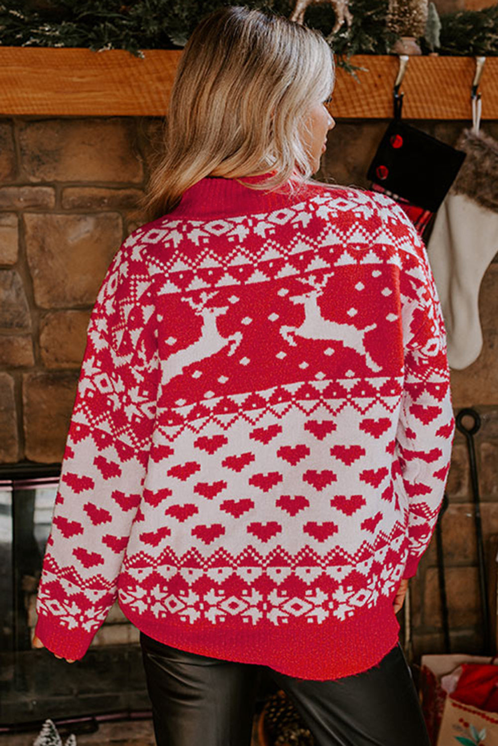 Red Christmas Reindeer Heart Sweater