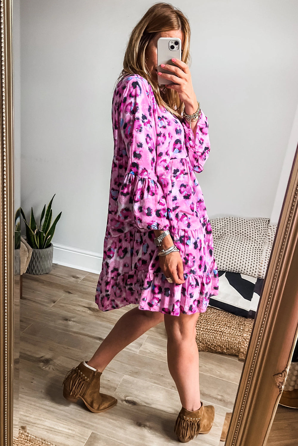 Rose Leopard Print Dress