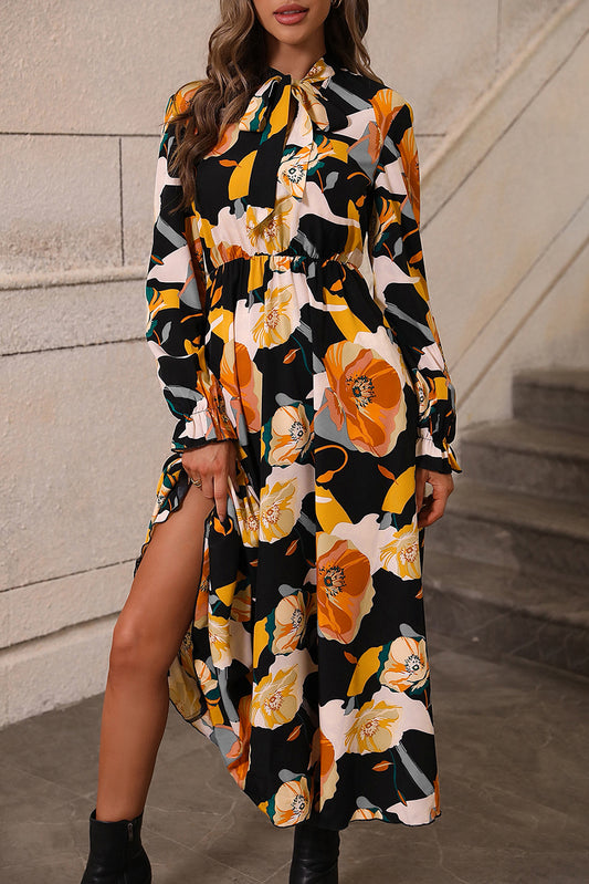 Orange Floral Print Dress