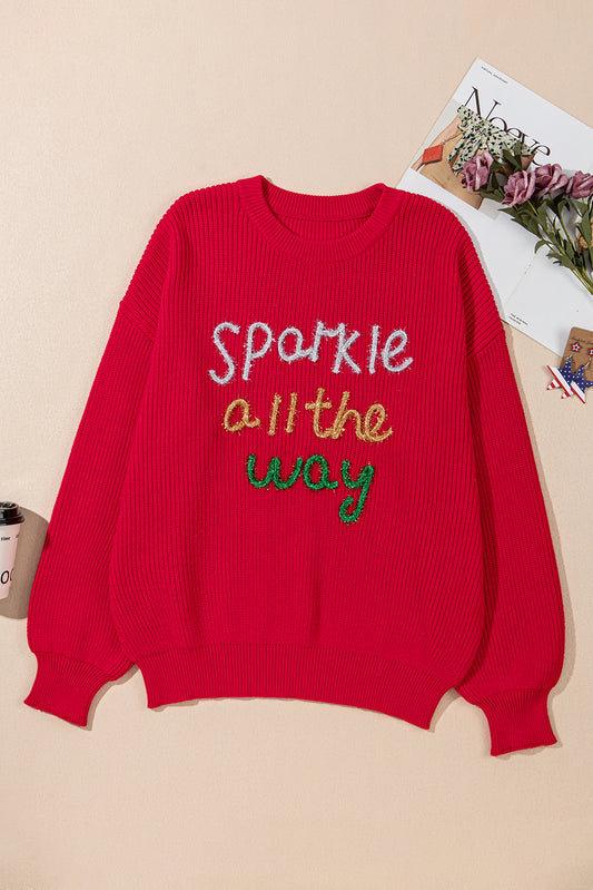 Red Sparkle All The Way Plus Size Sweater