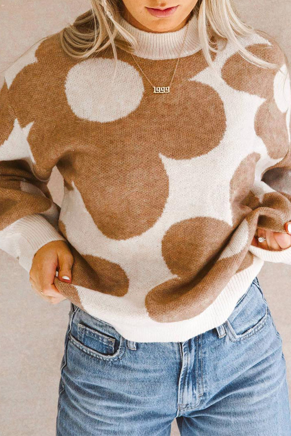 Khaki Big Flower Sweater