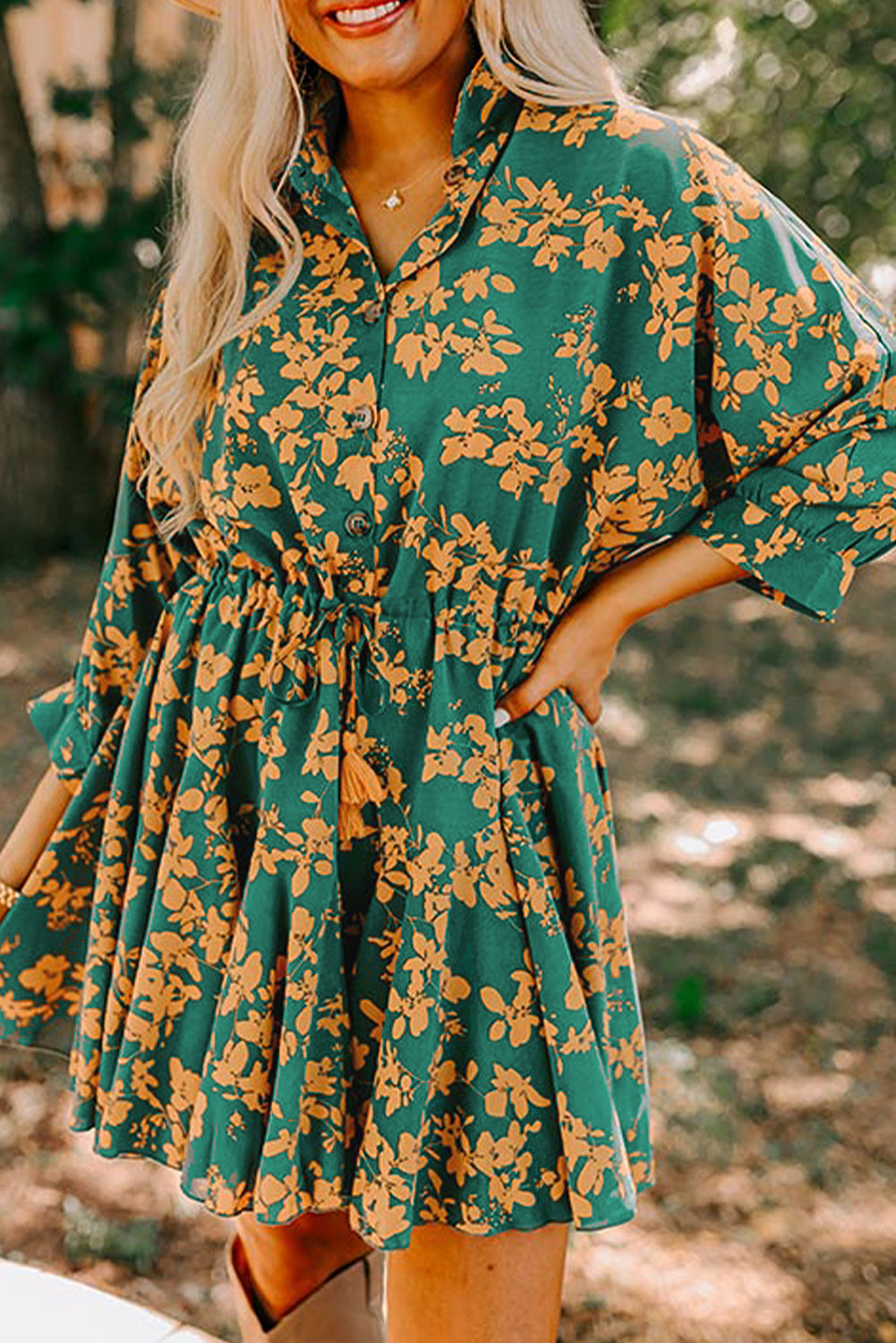 Green Floral Short Dress