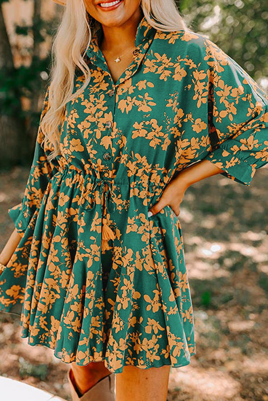 Green Floral Short Dress