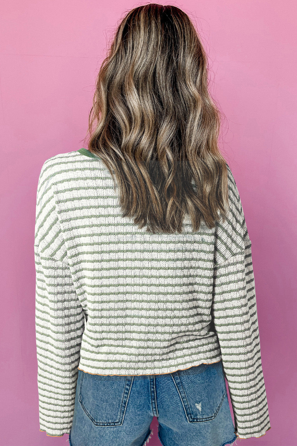 Green Stripe Frilly Trim Top