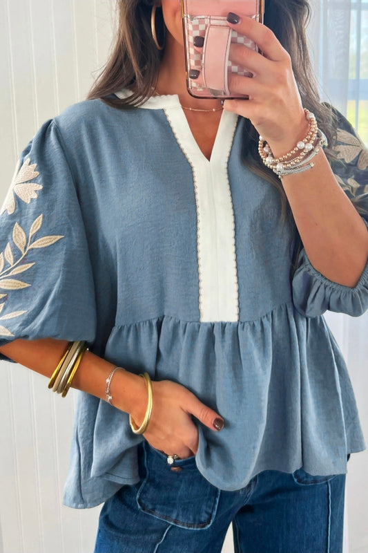 Blue Puff Sleeve Top