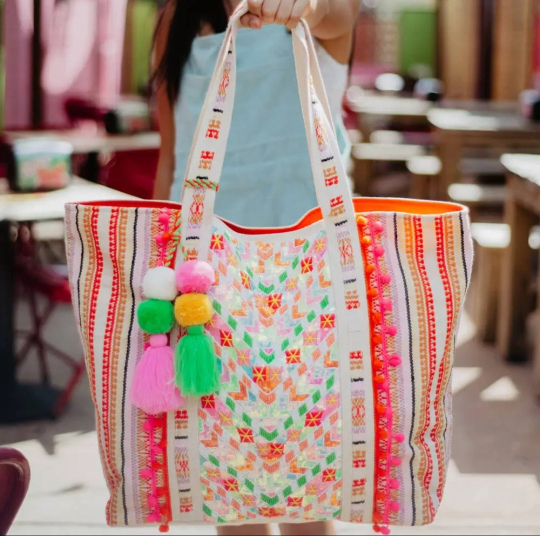 Chevron Sequin Large Tote Bag