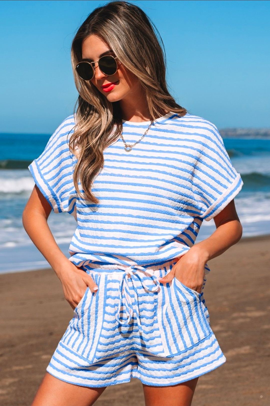Blue Striped Short Set