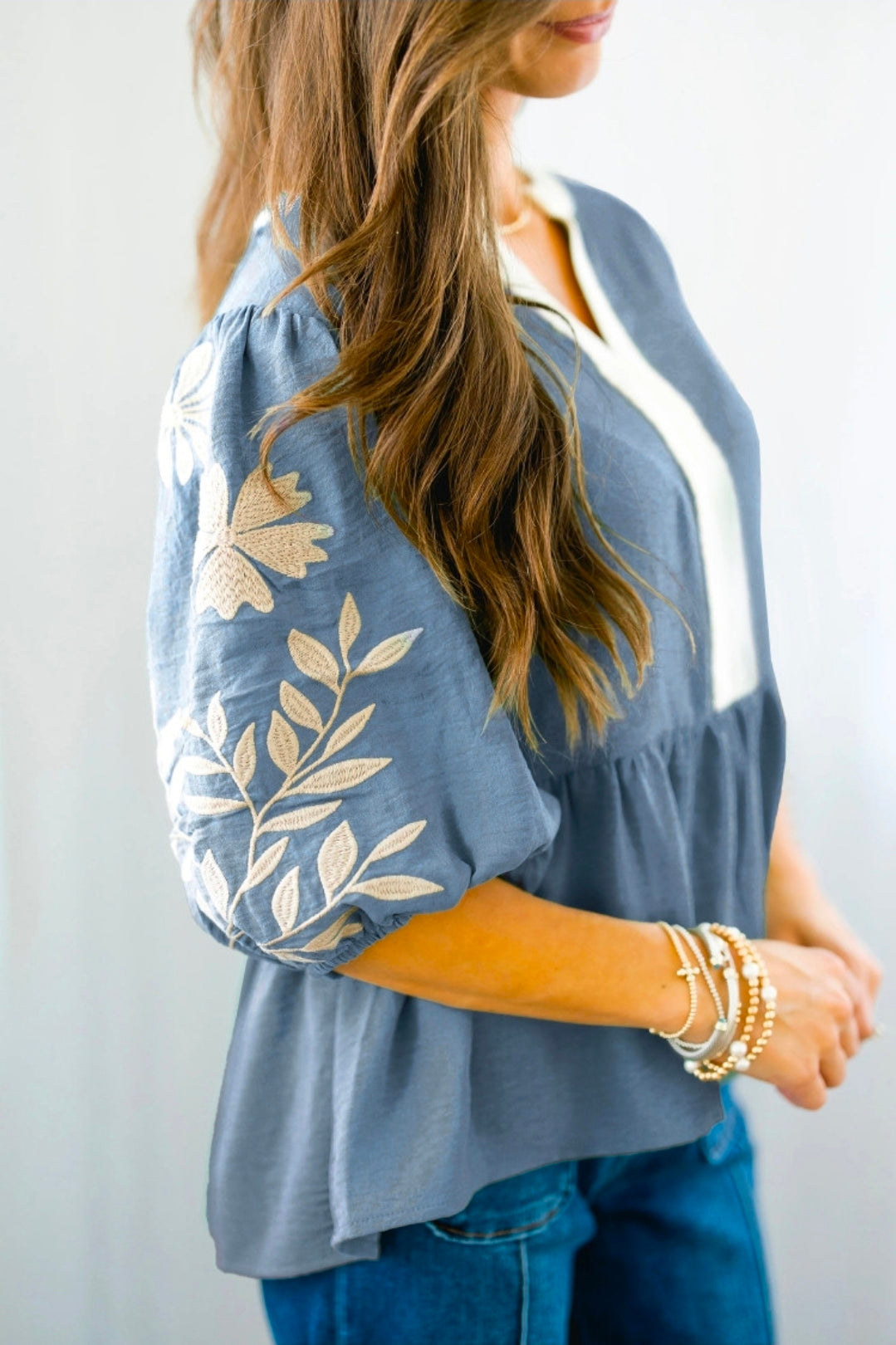 Blue Puff Sleeve Top