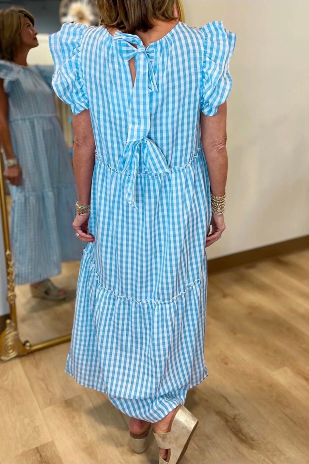 Blue Bow Gingham Dress