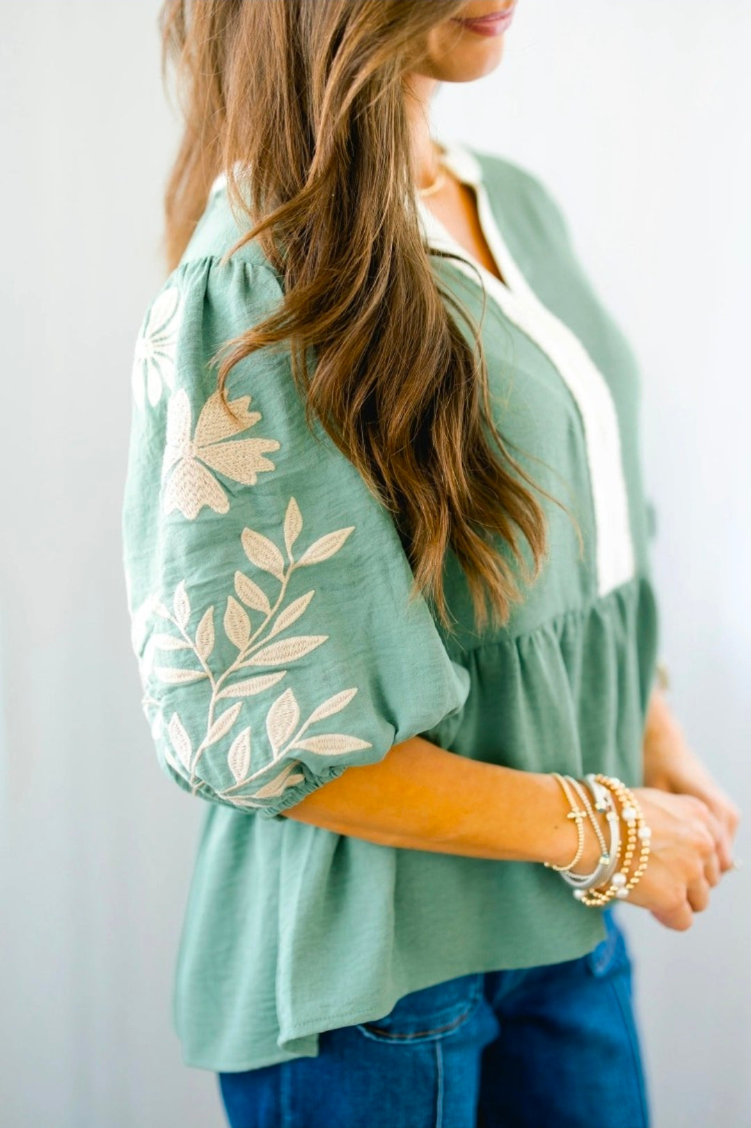 Sage Puff Sleeve Top
