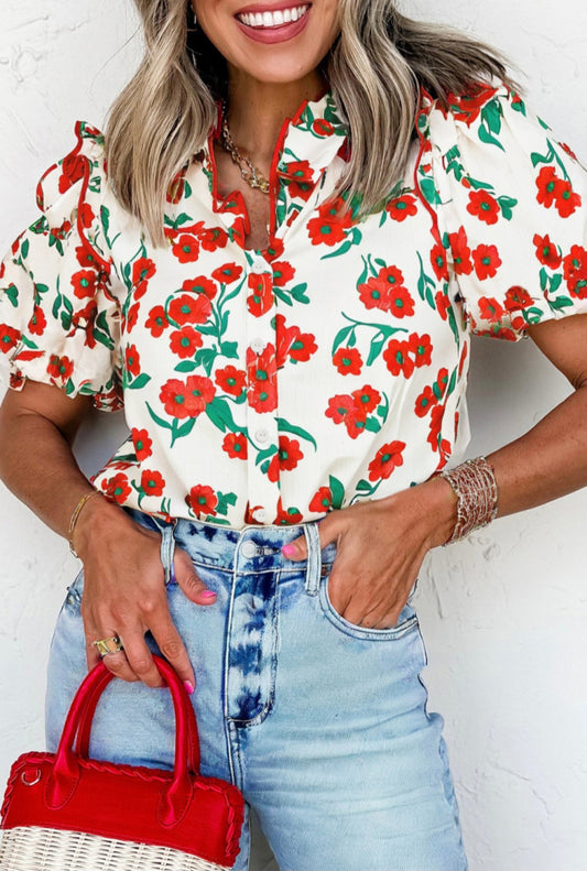 Red Floral Top