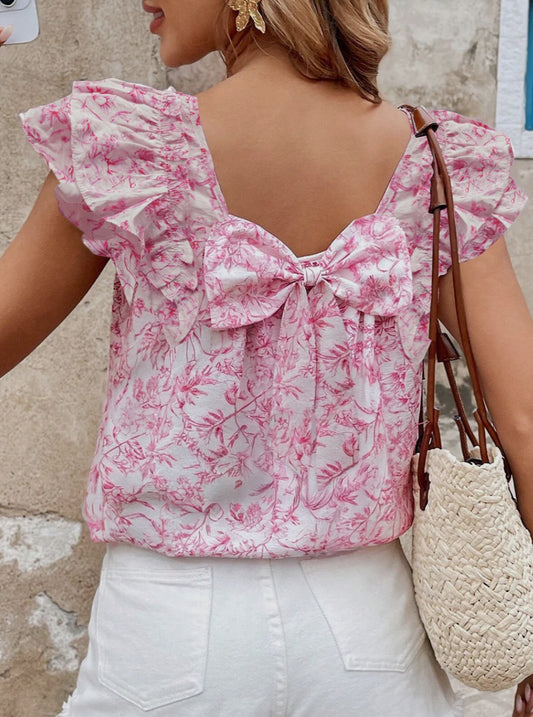 Pink & Cream Bow Top
