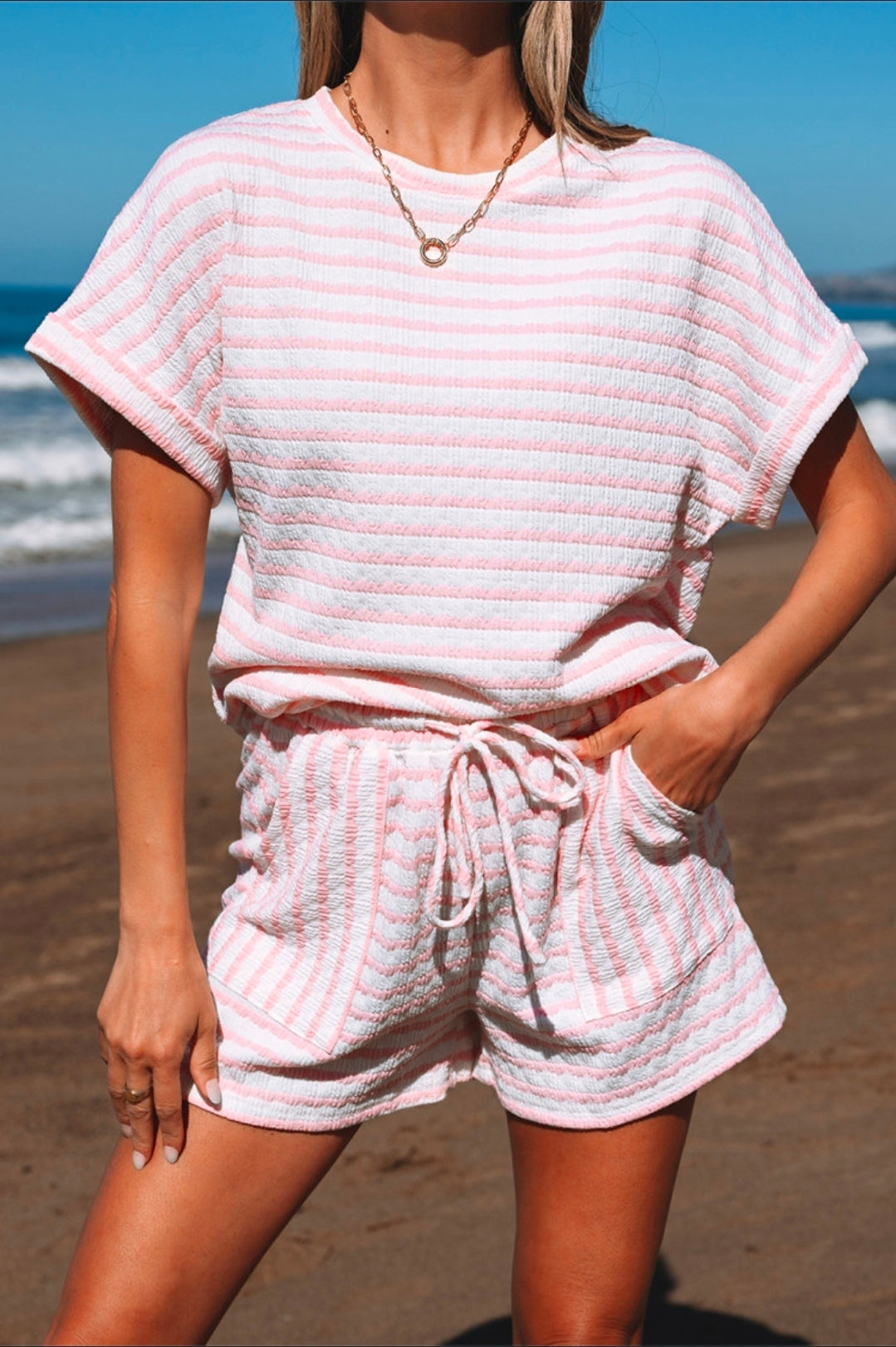 Pink Striped Short Set