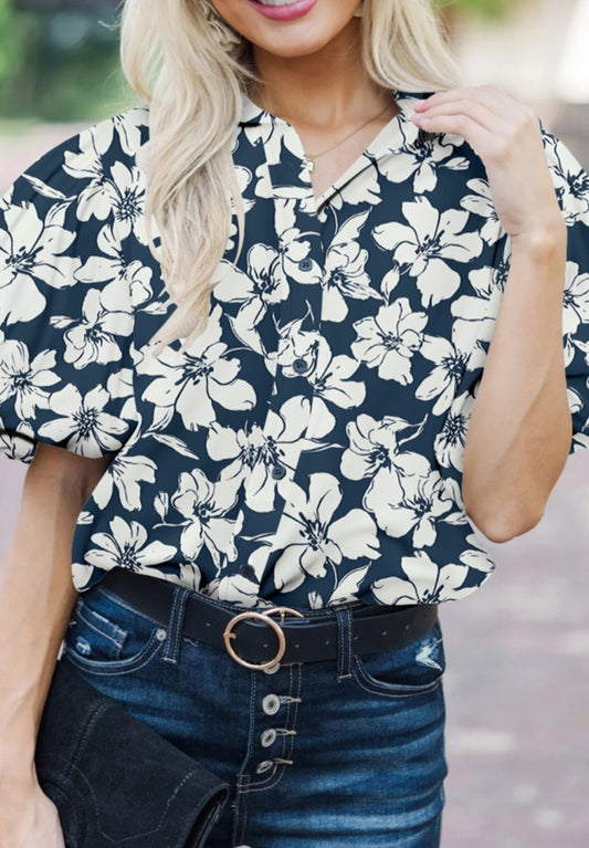 Navy Blue Floral Top